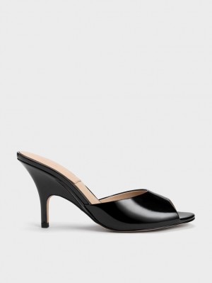 Mules Charles & Keith Lacuita Piele Round-Bombeu Toc Negrii | 721KQSUFD