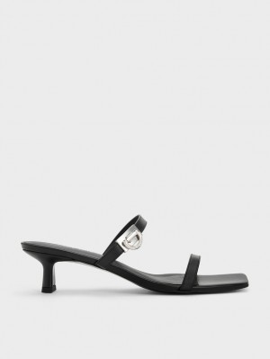 Mules Charles & Keith Metallic Accent Double Curea Negrii | 380SAFLVM