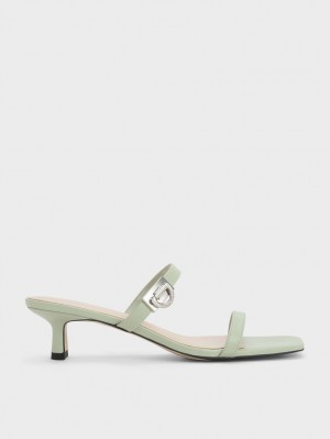 Mules Charles & Keith Metallic Accent Double Curea Verde Menta | 940VTKQCO