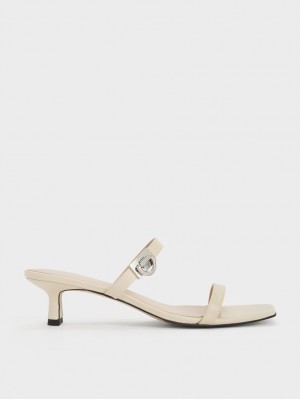Mules Charles & Keith Metallic Accent Double Curea Albi | 729SRHOPI
