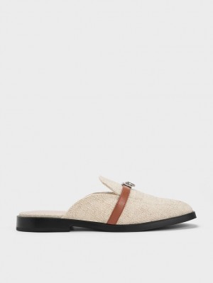 Mules Charles & Keith Metallic Accent Linen Loafer Bej | 368ISHRMK