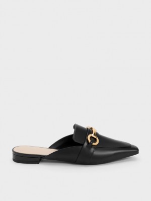 Mules Charles & Keith Metallic Accent Tapered Plati Negrii | 108GBINZW