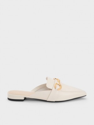 Mules Charles & Keith Metallic Accent Tapered Plati Albi | 198MNDATC