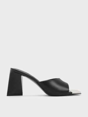 Mules Charles & Keith Metallic Cap Sculptural Heel Negrii | 715NLOGHE