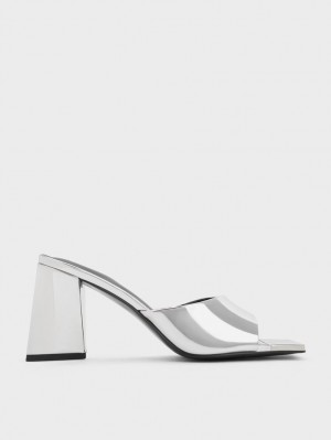 Mules Charles & Keith Metallic Cap Sculptural Heel Argintii | 032AEMZJR