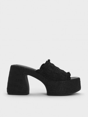 Mules Charles & Keith Nuala Ruched Platforma Negrii | 912KHQRUS