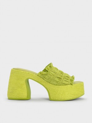 Mules Charles & Keith Nuala Ruched Platforma Verzi Deschis | 785QYOIBA
