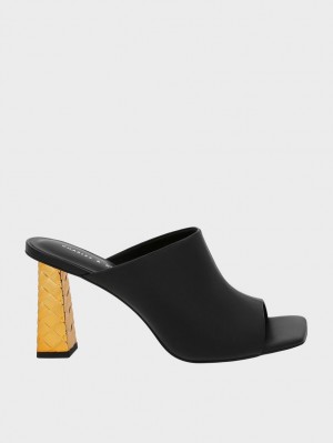 Mules Charles & Keith Open Bombeu Matlasat Heel Negrii | 216FUKCGP