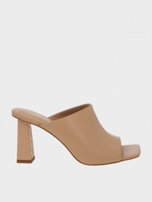 Mules Charles & Keith Open Bombeu Matlasat Heel Bej | 274DABXYR