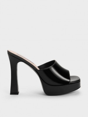 Mules Charles & Keith Platforma Block Heel Negrii | 708VNDEQI