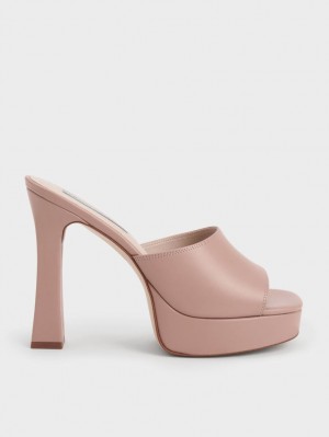 Mules Charles & Keith Platforma Block Heel Bej | 856THVPLX