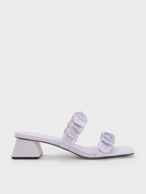 Mules Charles & Keith Ruffled Bumbac Toc Violet | 641XHASLT