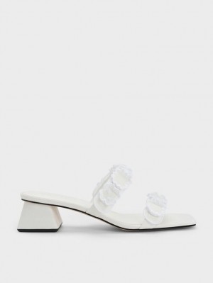 Mules Charles & Keith Ruffled Bumbac Toc Albi | 630TUMRHS