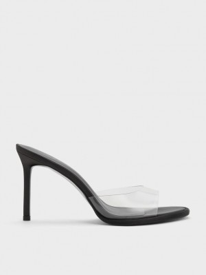 Mules Charles & Keith See-Through Cylindrical Heel Negrii | 109LAEYCQ