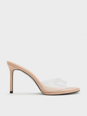 Mules Charles & Keith See-Through Cylindrical Heel Bej | 647SULBNV