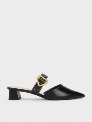 Mules Charles & Keith Sepphe Cut-Out Toc Negrii | 693ERFVKO
