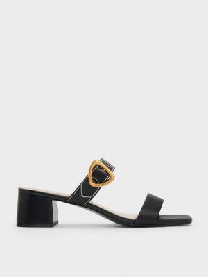 Mules Charles & Keith Sepphe Metallic Cu Catarama Toc Negrii | 152VFMRXO