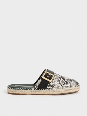 Mules Charles & Keith Snake-Print Buckled Espadrile Bej | 475TQFOZG