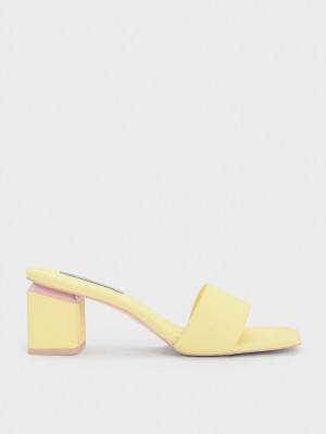Mules Charles & Keith Square Block Heel Galbeni | 524OMSGRA