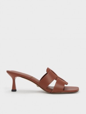 Mules Charles & Keith Trichelle Interwoven Piele Spool Heel Maro Inchis | 379FPCLMK