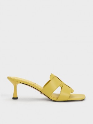 Mules Charles & Keith Trichelle Interwoven Piele Spool Heel Galbeni | 816ZHQTKP