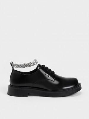 Pantofi Derby Charles & Keith Grosolan Chain Negrii | 178MLZPEX