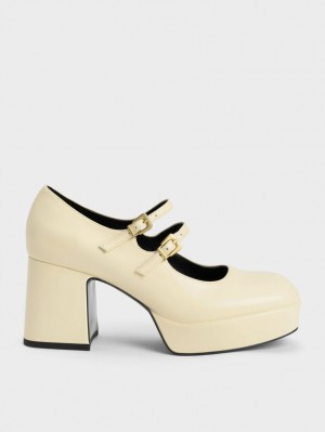 Pantofi Mary Jane Charles & Keith Block Heel Galbeni | 586HQFGTC