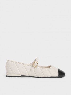 Pantofi Mary Jane Charles & Keith Bombeu-Cap Matlasat Albi | 745DECRAZ