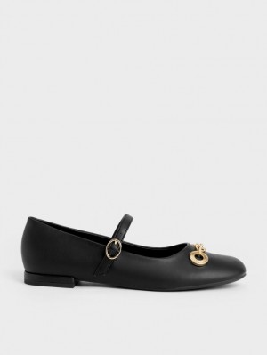 Pantofi Mary Jane Charles & Keith Circle Chain-Link Negrii | 923ZQMOVW