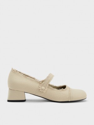 Pantofi Mary Jane Charles & Keith Denim Block Heel Bej | 017VWPUNJ