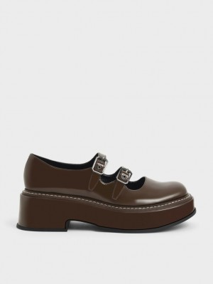Pantofi Mary Jane Charles & Keith Frankie Lacuita Platforma​ Maro Inchis | 605THRBQV