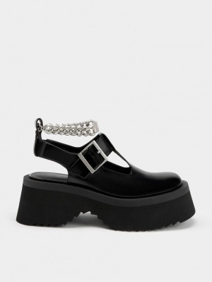Pantofi Mary Jane Charles & Keith Grosolan Chain Cut-Out Negrii | 023YBFXUJ