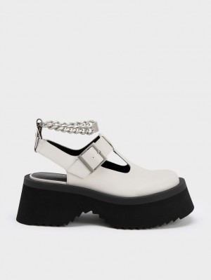 Pantofi Mary Jane Charles & Keith Grosolan Chain Cut-Out Albi | 645UGFQZS