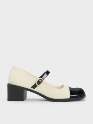 Pantofi Mary Jane Charles & Keith Lacuita Crystal-Embellished Cu Catarama Two-Tone Albi | 549ZSTAJO