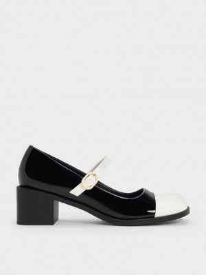 Pantofi Mary Jane Charles & Keith Lacuita Crystal-Embellished Cu Catarama Two-Tone Negrii | 287CBDTHI