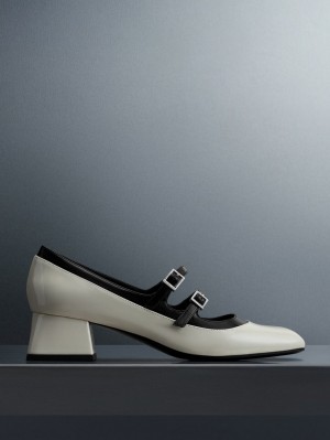 Pantofi Mary Jane Charles & Keith Lacuita Double Cu Catarama Two-Tone Albi | 953DCRFPN