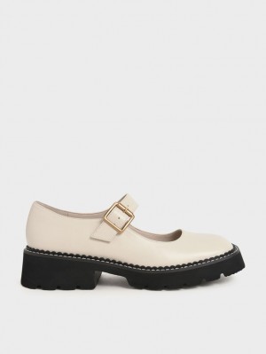 Pantofi Mary Jane Charles & Keith Metallic Cu Catarama Albi | 281SLUQCZ