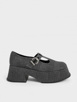 Pantofi Mary Jane Charles & Keith Platforma T-Bar Gri | 607BTFQRW