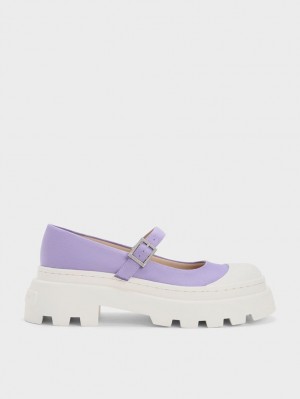 Pantofi Mary Jane Charles & Keith Textured Two-Tone Platforma Violet | 534QTJICK