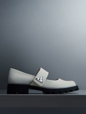 Pantofi Mary Jane Charles & Keith Trice Metallic Accent Albi | 934RMKVFC