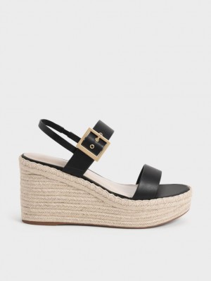Pantofi Platforma Charles & Keith Buckled Espadrile Negrii | 670XOBMVU