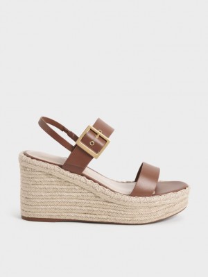 Pantofi Platforma Charles & Keith Buckled Espadrile Maro | 610HZKPGN