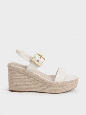 Pantofi Platforma Charles & Keith Buckled Espadrile Albi | 924OZSQVC