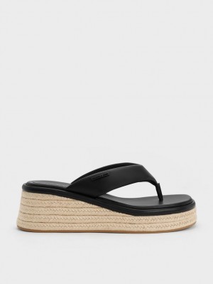 Pantofi Platforma Charles & Keith Espadrile Tanga Negrii | 730JACBNL