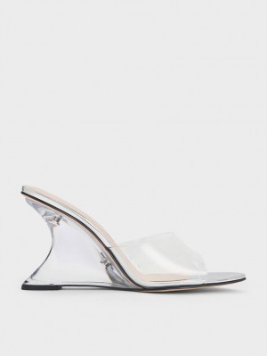 Pantofi Platforma Charles & Keith Metallic Sculptural Heel Argintii | 542XZNLFP