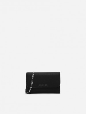 Portofel Charles & Keith Front Flap Negrii | 394FDRKCW