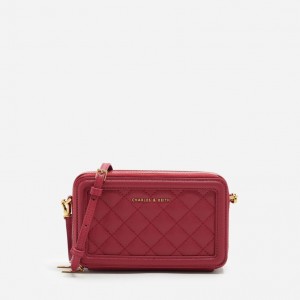 Portofel Charles & Keith Matlasat Boxy Long Rosii | 153DOWNKH