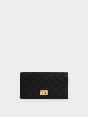 Portofel Charles & Keith Micaela Matlasat Long Negrii | 681HDTWAX