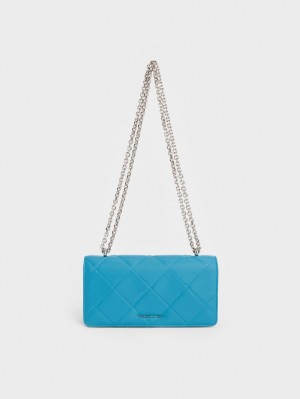 Portofel Charles & Keith Paffuto Chain Handle Matlasat Long Albastri | 306RDUPEA