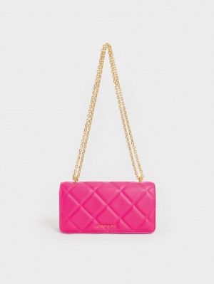 Portofel Charles & Keith Paffuto Chain Handle Matlasat Long Fucsie | 095CKQUFY